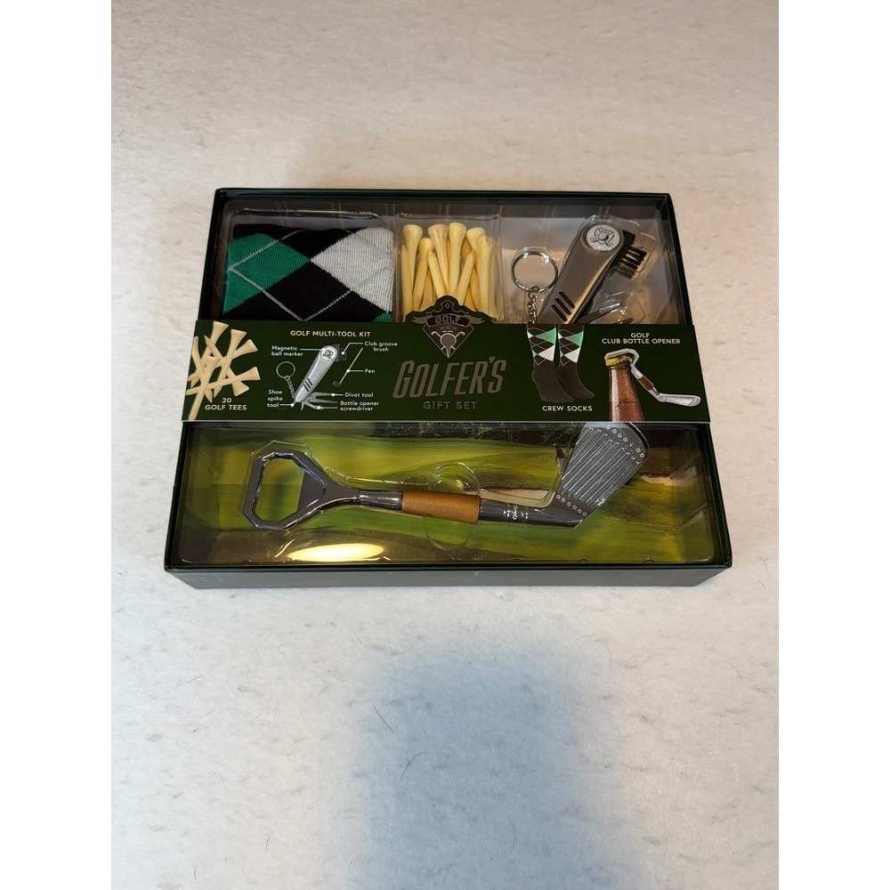 Samsonico USA Golfers Gift Set 5pc Multi-Tool Club Bottle Opener Tees Socks NEW